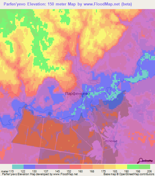 Parfen'yevo,Russia Elevation Map