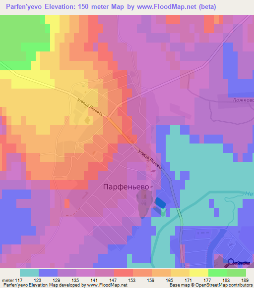 Parfen'yevo,Russia Elevation Map