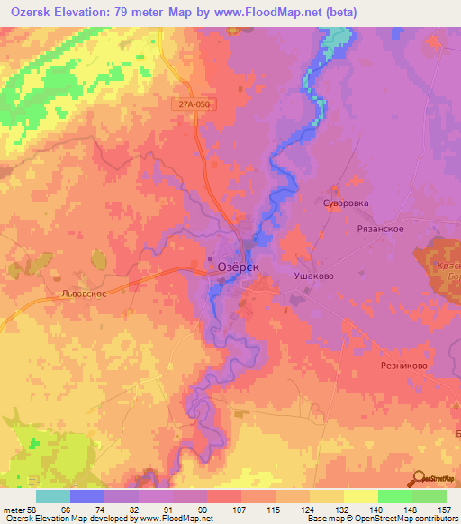 Ozersk,Russia Elevation Map