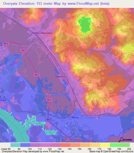 Overyata,Russia Elevation Map