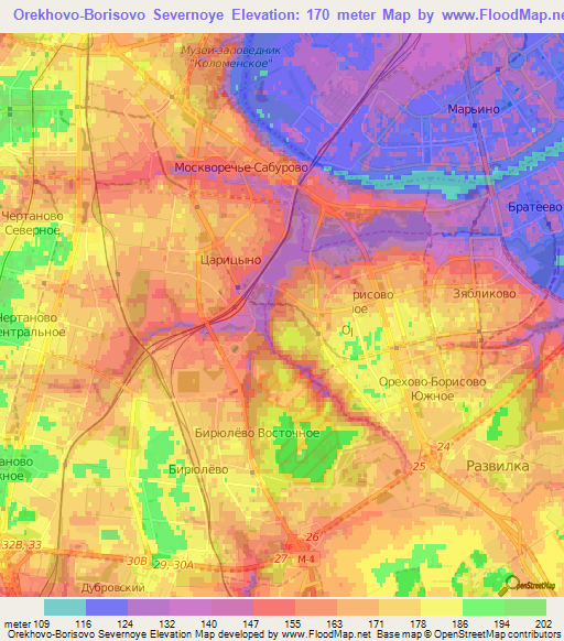 Orekhovo-Borisovo Severnoye,Russia Elevation Map