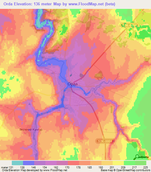 Orda,Russia Elevation Map