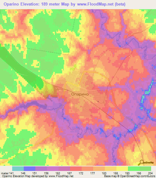 Oparino,Russia Elevation Map