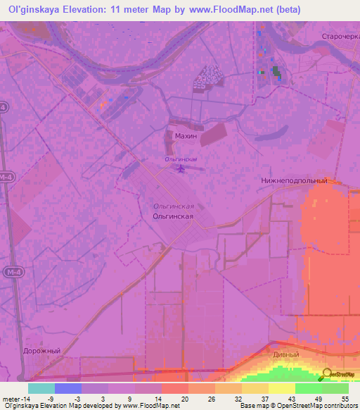 Ol'ginskaya,Russia Elevation Map