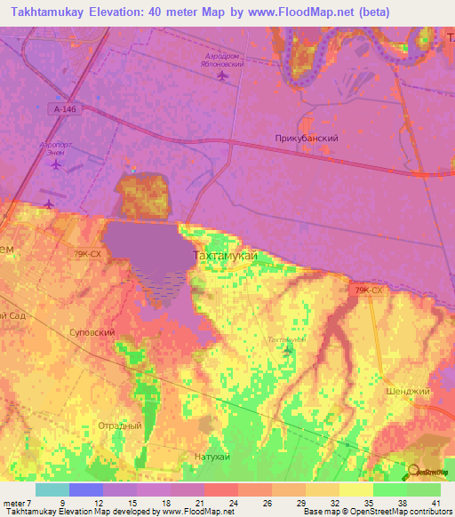 Takhtamukay,Russia Elevation Map