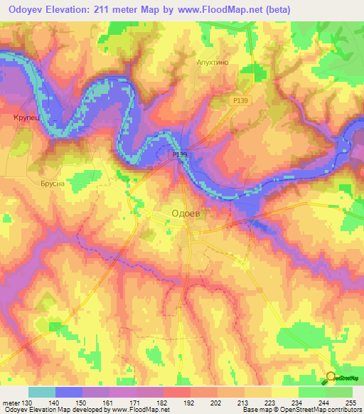 Odoyev,Russia Elevation Map