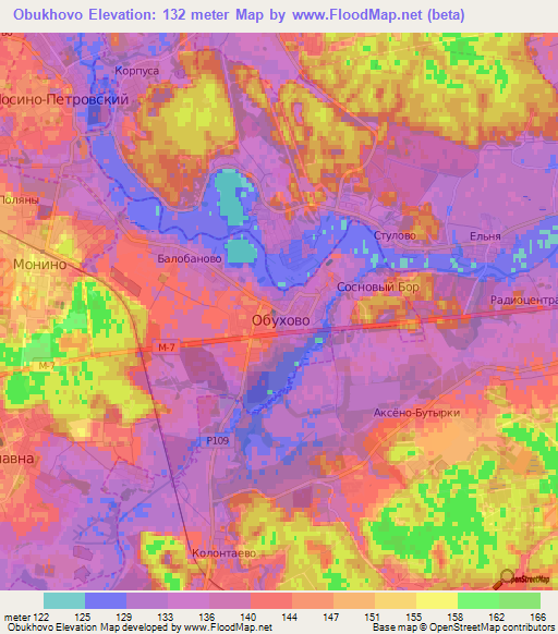 Obukhovo,Russia Elevation Map