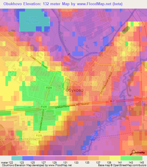 Obukhovo,Russia Elevation Map