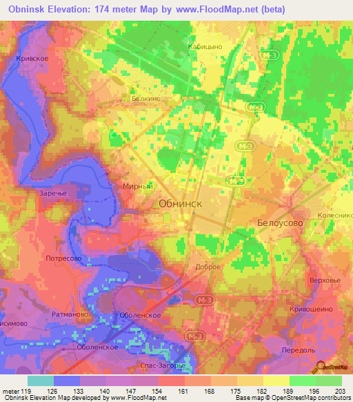 Obninsk,Russia Elevation Map