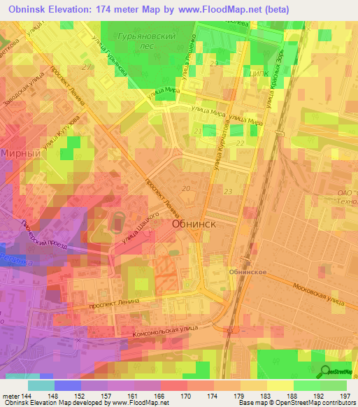 Obninsk,Russia Elevation Map