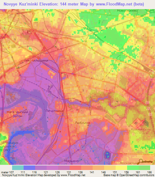 Novyye Kuz'minki,Russia Elevation Map