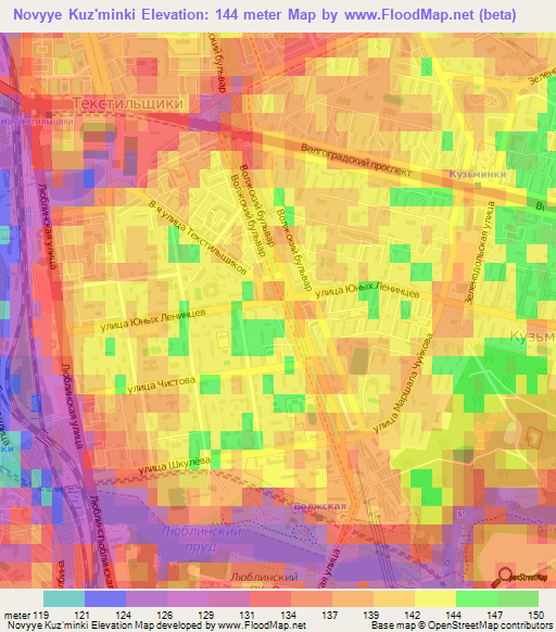 Novyye Kuz'minki,Russia Elevation Map