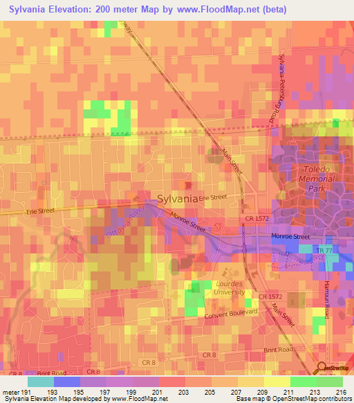 Sylvania,US Elevation Map