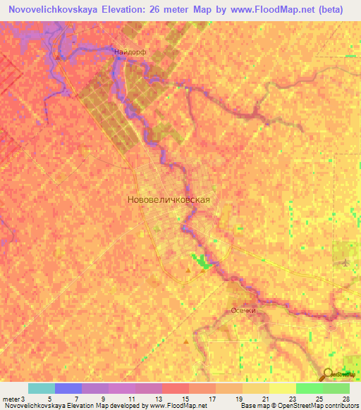 Novovelichkovskaya,Russia Elevation Map