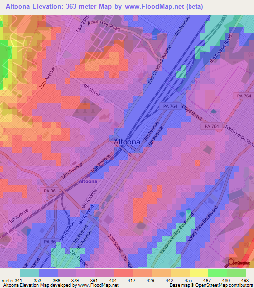 Altoona,US Elevation Map