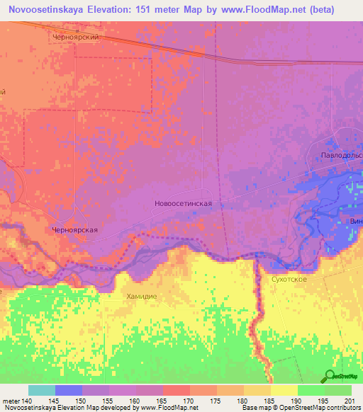 Novoosetinskaya,Russia Elevation Map