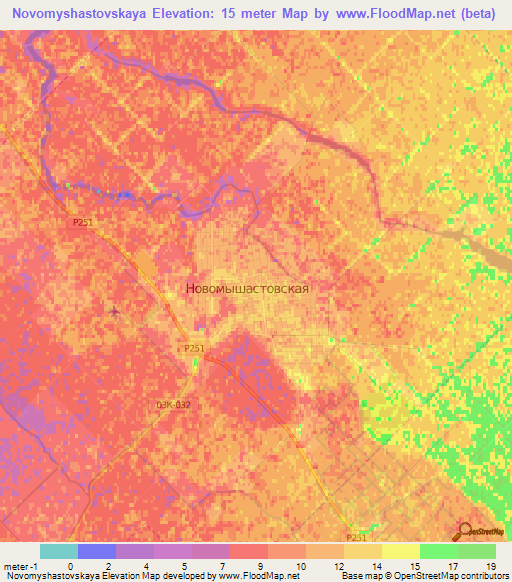 Novomyshastovskaya,Russia Elevation Map