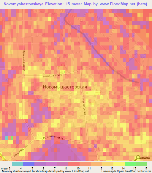 Novomyshastovskaya,Russia Elevation Map