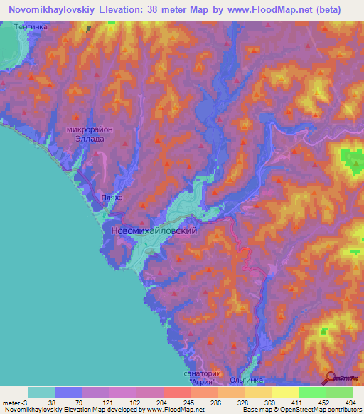 Novomikhaylovskiy,Russia Elevation Map