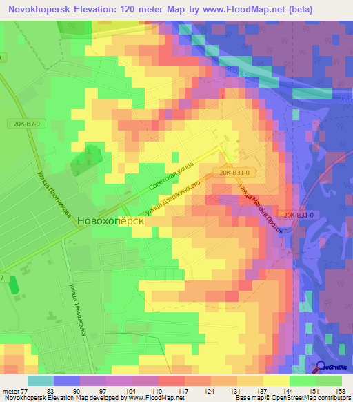 Novokhopersk,Russia Elevation Map