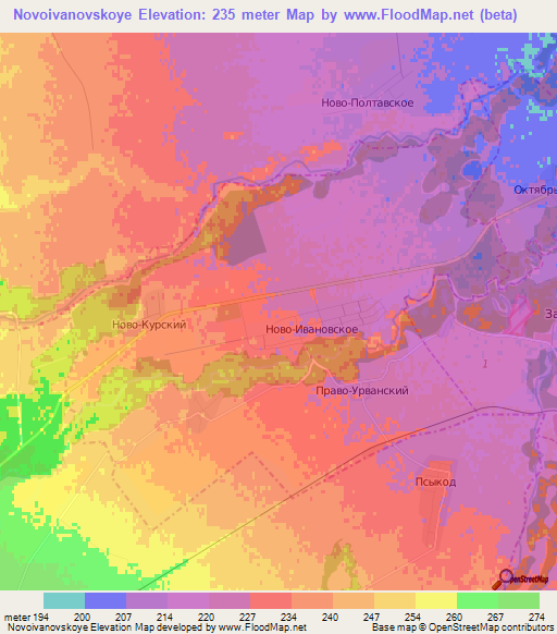 Novoivanovskoye,Russia Elevation Map