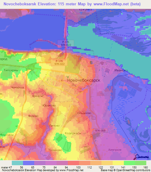 Novocheboksarsk,Russia Elevation Map