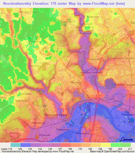 Novobrattsevskiy,Russia Elevation Map