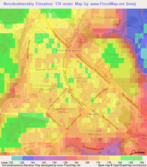 Novobrattsevskiy,Russia Elevation Map