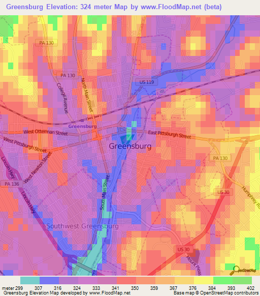 Greensburg,US Elevation Map