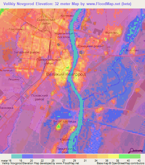 Velikiy Novgorod,Russia Elevation Map