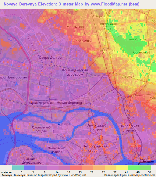 Novaya Derevnya,Russia Elevation Map