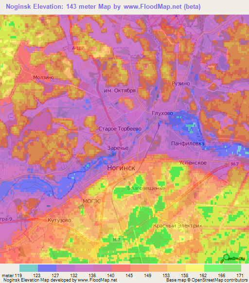 Noginsk,Russia Elevation Map