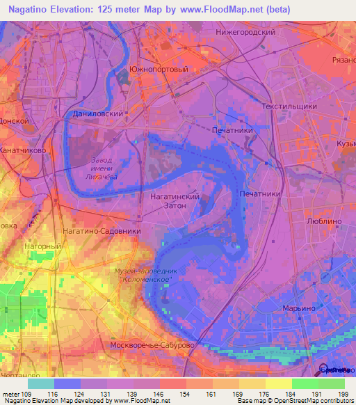 Nagatino,Russia Elevation Map