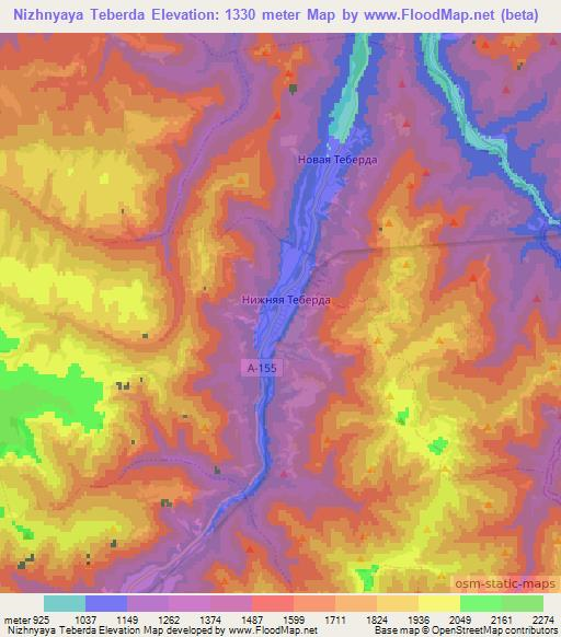 Nizhnyaya Teberda,Russia Elevation Map