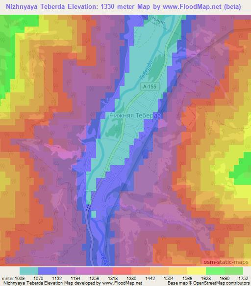 Nizhnyaya Teberda,Russia Elevation Map