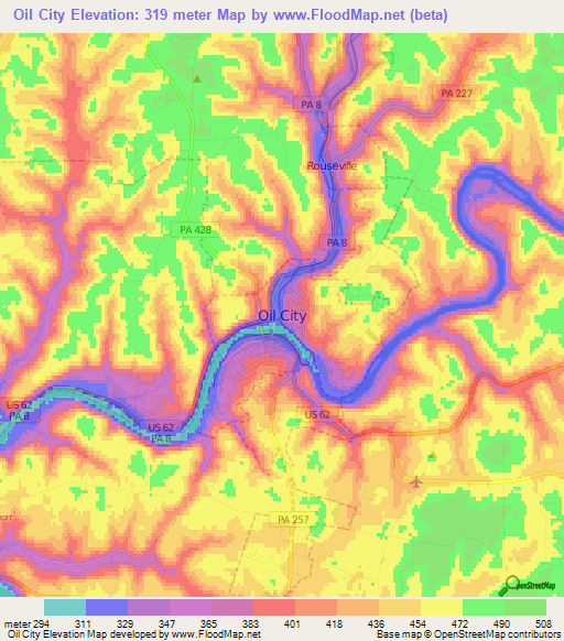 Oil City,US Elevation Map