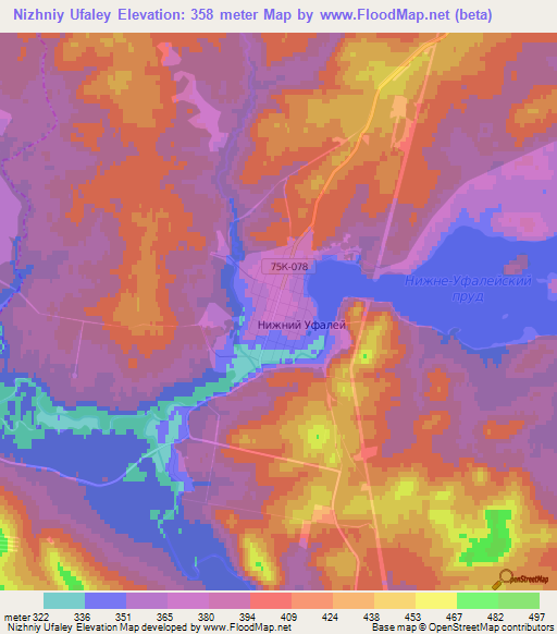 Nizhniy Ufaley,Russia Elevation Map