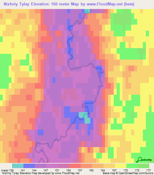 Nizhniy Tylay,Russia Elevation Map