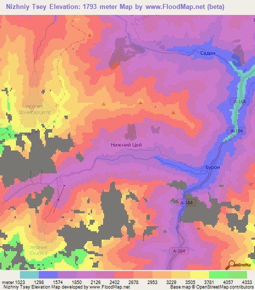 Nizhniy Tsey,Russia Elevation Map