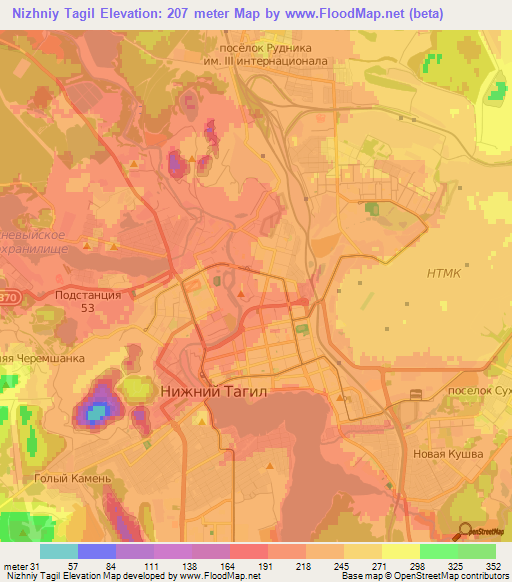 Nizhniy Tagil,Russia Elevation Map