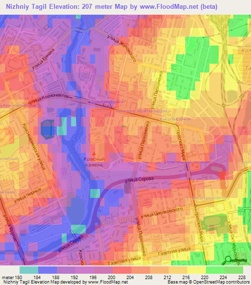 Nizhniy Tagil,Russia Elevation Map