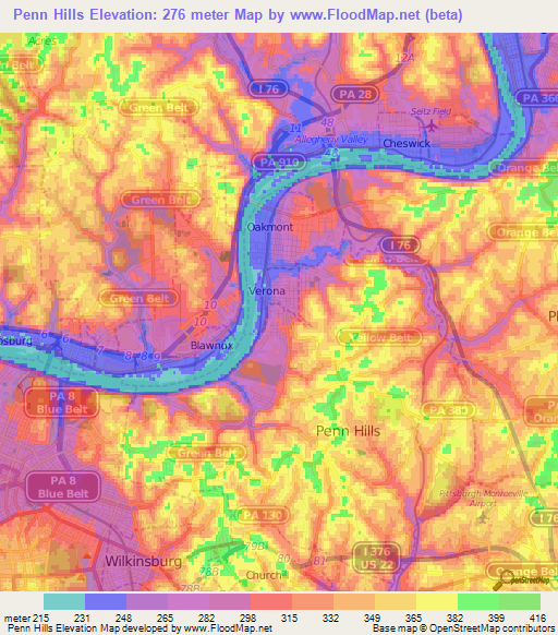 Penn Hills,US Elevation Map