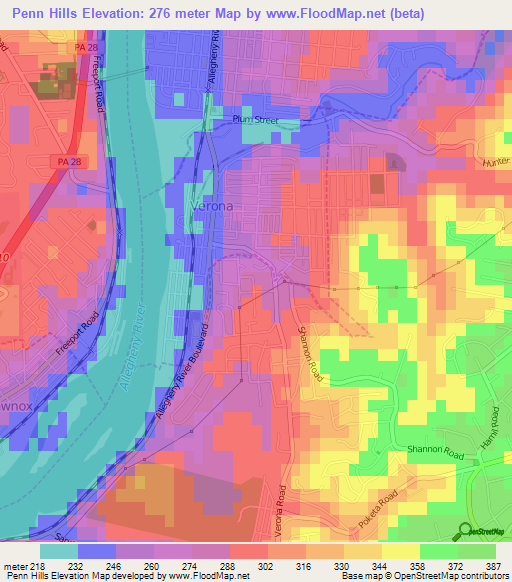 Penn Hills,US Elevation Map