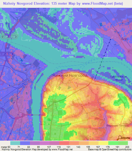 Nizhniy Novgorod,Russia Elevation Map