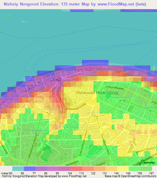 Nizhniy Novgorod,Russia Elevation Map