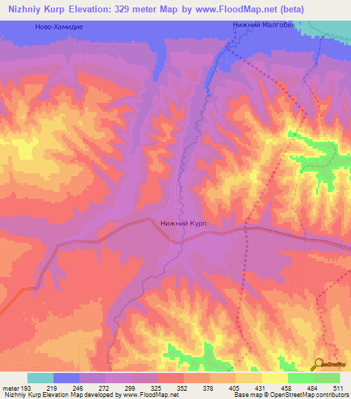 Nizhniy Kurp,Russia Elevation Map