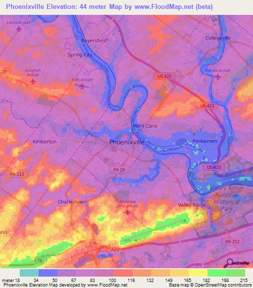 Phoenixville,US Elevation Map