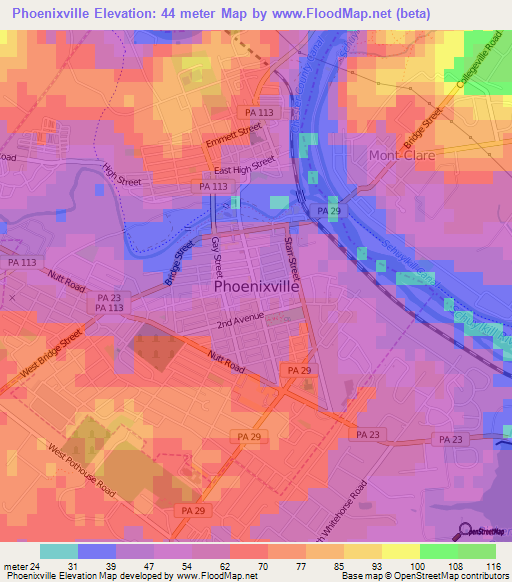 Phoenixville,US Elevation Map