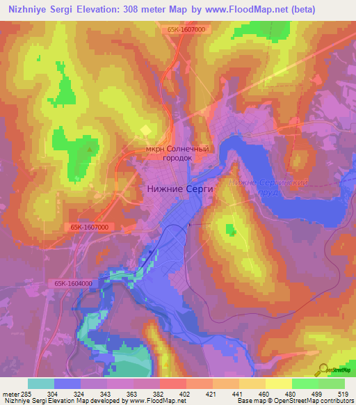 Nizhniye Sergi,Russia Elevation Map