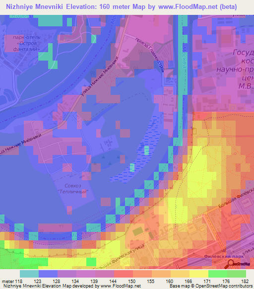 Nizhniye Mnevniki,Russia Elevation Map